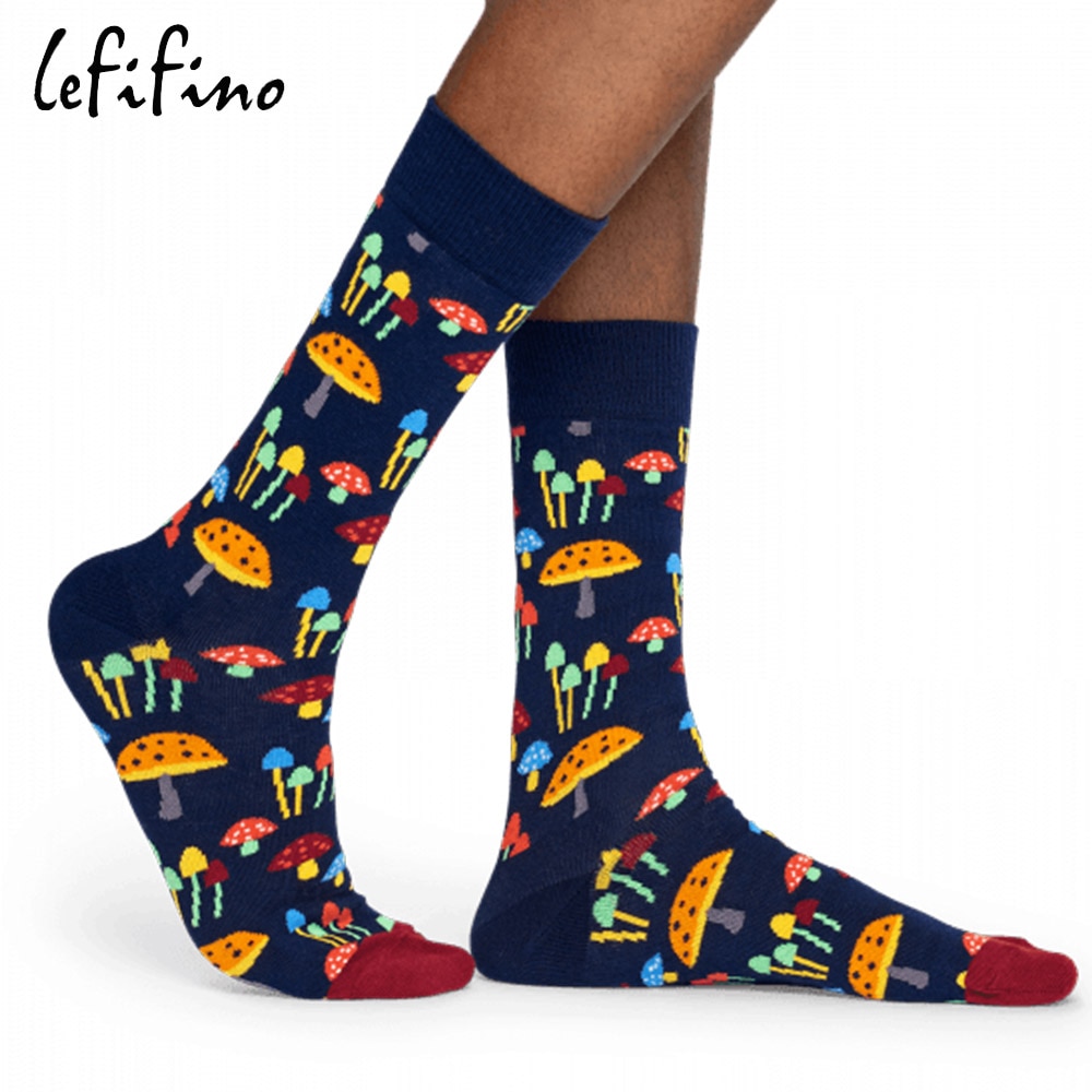 Combed Cotton Men's Socks Big Size Mushroom Ladybug Squirrel Long Cool Funny Socks Colorful Hip Hop Crew Socks Ne73630