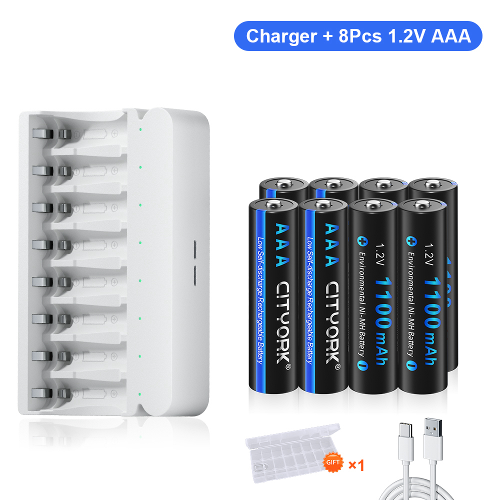 CITYORK 1,2 V AA AAA batería recargable NIMH NI-MH + 8 ranuras LED cargador rápido de batería inteligente para baterías NIMH AA AAA de 1,2 V: Marfíl
