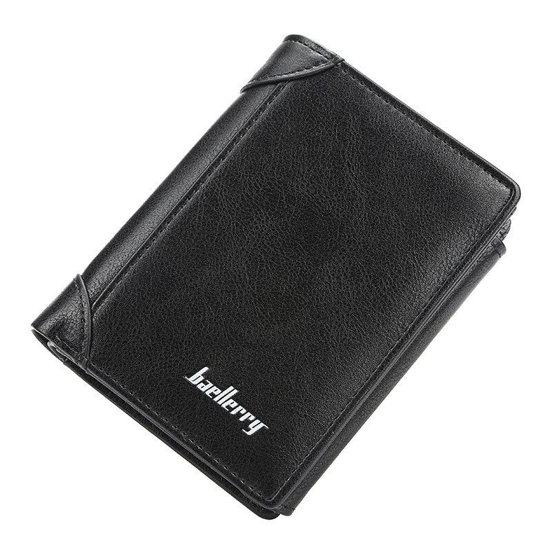 Trois fois hommes court portefeuille à deux volets porte-cartes pour hommes décontracté Portable porte-monnaie Pu cuir mâle pochette: Black