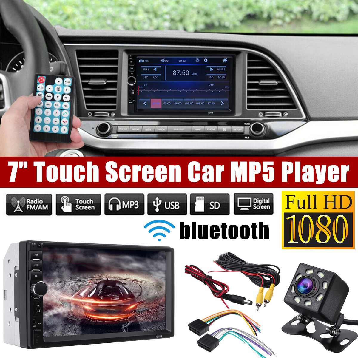 7 Inch Touch Screen Car MP5 Player Car MP5/MP4 Player 8LED Car Rear View Camera 1080P Full HD Screen Multimedia Player