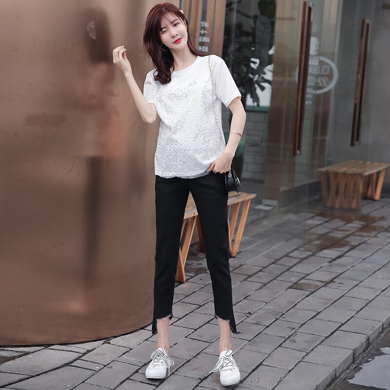 8281# Maternity pants Spring Autumn cowboys Maternity Jeans Belly Support Pants Support Abdomen Elastic Waist Maternity Trousers