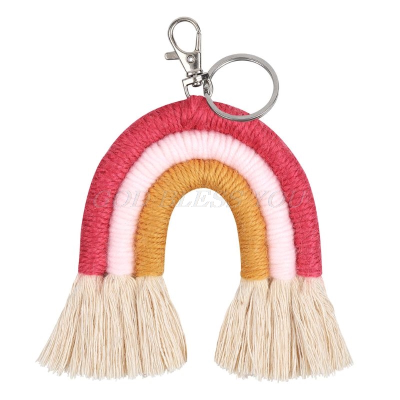 Vævning regnbue nøgleringe til kvinder boho håndlavet nøgleholder nøglering macrame taske charme bil hængende smykker: Tast 49