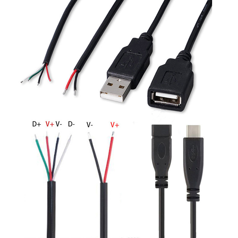 Micro USB hembra Jack 4 pines 2 pines macho hembra fuente de alimentación línea de datos Cable de carga conector de cable de extensión Q1