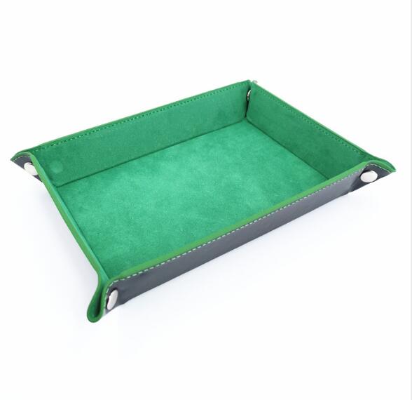 Dobbeltsidet terningeholder terningebakke læder foldebakke fløjl til rpg dnd bordspil opbevaring d&amp;d kort memo holder organizer: Grøn