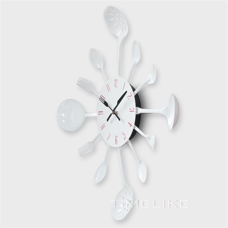 Horloge murale de cuisine en métal | De grande taille, en métal de cuillère à fourchette, horloge murale de cuisine, spécial