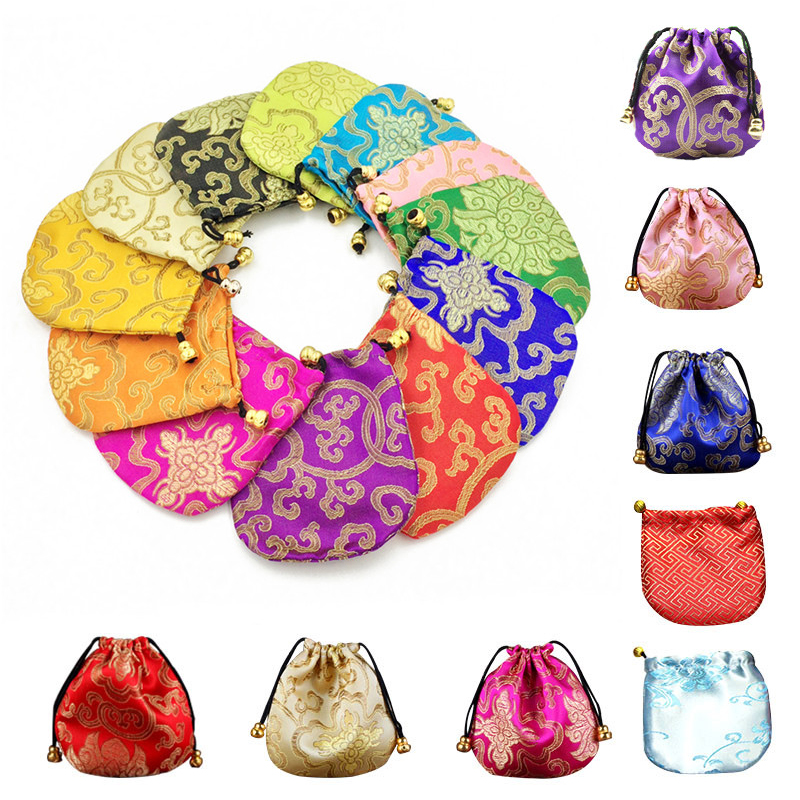 Silk Drawstring Pouch Drawstring Ethnic Style Jewelry 1 Pcs Bags Embroidery Jewellery Pouch Brocade Box Small Trick Colorful