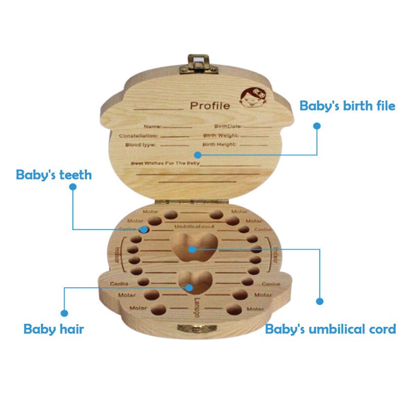 Englisch/Spanisch/Französisch/Russisch/Italienisch Kreative Baby Zahn Kasten Baby Nabelschnur Und Baby Haar Lagerung Kasten Holz Lagerung Kasten