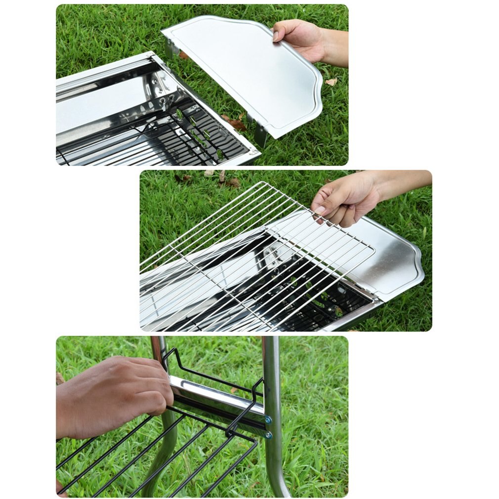 Rvs Houtskool Grill Barbecue Tool Draagbare Gratis Installatie Handvat Vouwen Bbq Koken Grid Voor Park