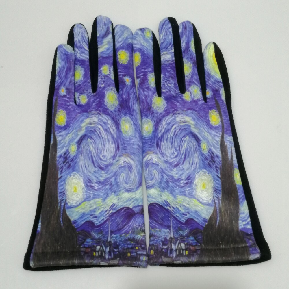 Van Gogh-Guantes De terciopelo gruesos para Mujer, manoplas De noche estrellada, guante De conducción, invierno, De ante, pantalla táctil