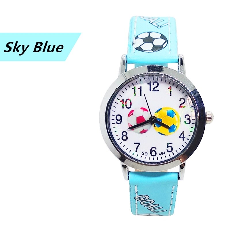 Wysokiej jakości piłka nożna zegarek dzieci skórzane cyfrowe zegarki dla dzieci dziewczyny chłopcy prezent urodzinowy dziecko wodoodporne zegarki kwarcowe zegar: Niebo niebieski