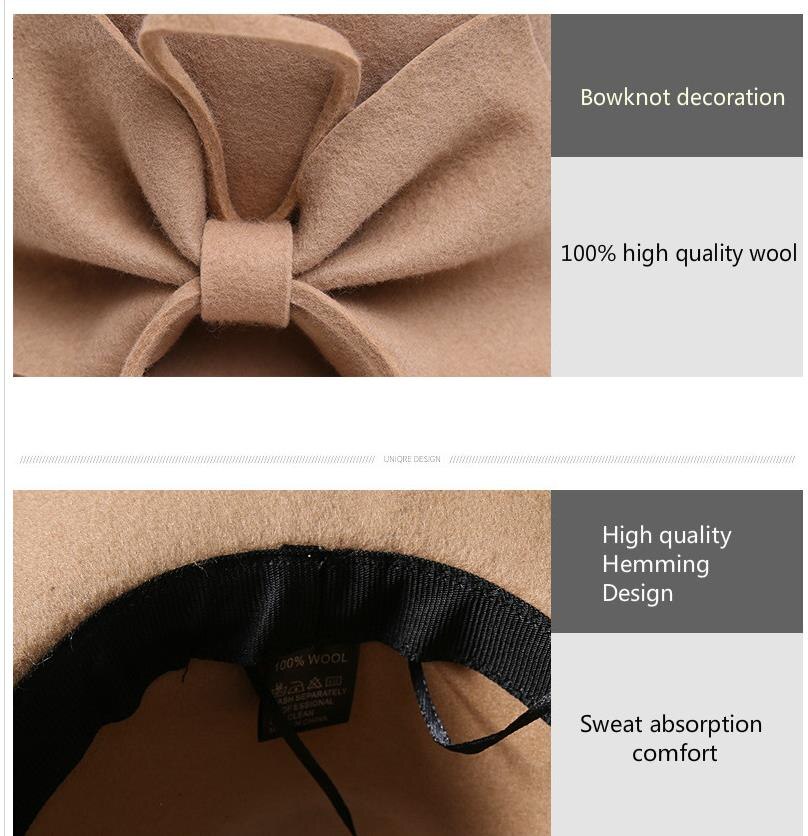100%  uld fedora damehat kaki tweed bowler filt hue hun solid varm britisk kasket dame efterår vinter blomst filt hat