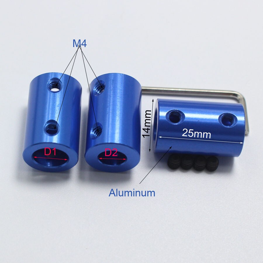5 sets OD14L25 6x6mm Aluminium Koppeling 6mm naar 6mm Askoppelingen met Inbussleutel + schroeven Motor Koppeling Connector