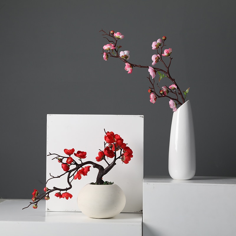 1 Uds ramas de ciruelo rojo flores artificiales para decoración de boda al aire libre flor decoración de invierno planta de jardín casero