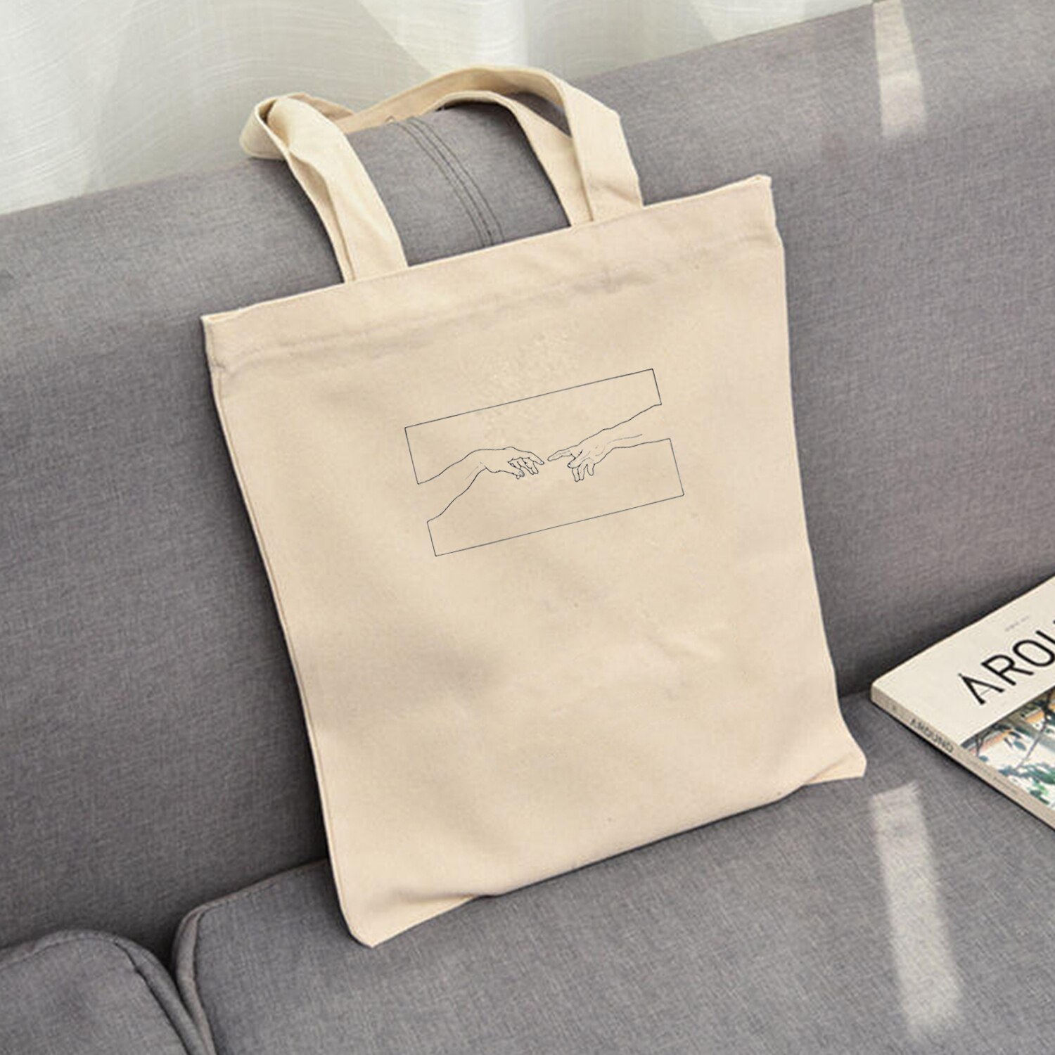 Tote Bag Canvas Unisex Travel Storage Bag Funny Shopping Bags Human Body Hand Print Art Handbags Ladies Casual: E167BEIGE