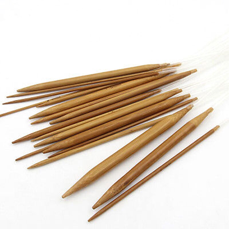 18 pcs/Set 40cm Circular Wood Knitting Needles Crochet Needle Set Wooden Tube Knitting Needles Sewing Tools