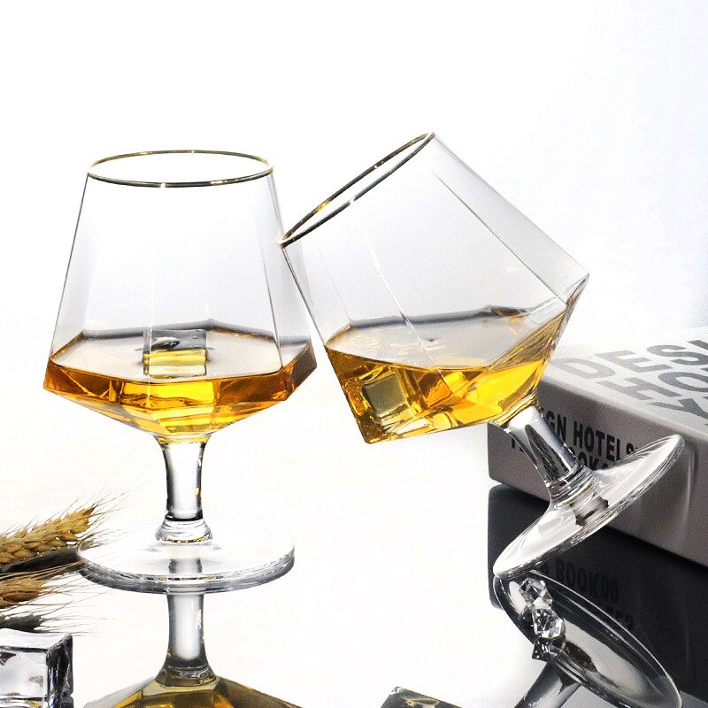 370Ml Cognacglas Diamond Crystal Glas Geesten Beker Gouden Rand Diamant Whisky Glas Wijn Glas