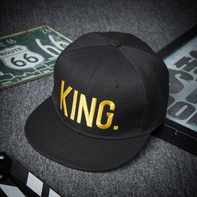 1 stück KÖNIG KÖNIGIN Bestickt Hysterese Kappen Liebhaber Männer Frauen Baseball Kappe Schwarz Hüfte hüpfen Deckel Snapback hüte, chapeau knochen masculino: King brief gelb
