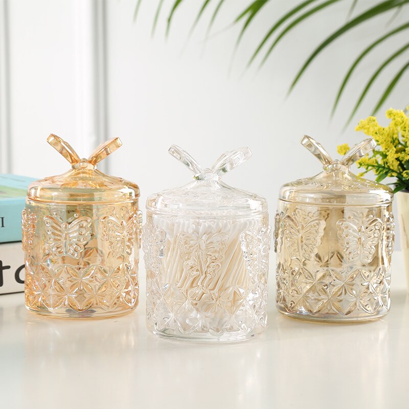 Glas tandstikker kasse gennemsigtigt dæksel opbevaringstank vatpindeboks bomuldsstykke opbevaringsboks boligindretning håndværk dekoration