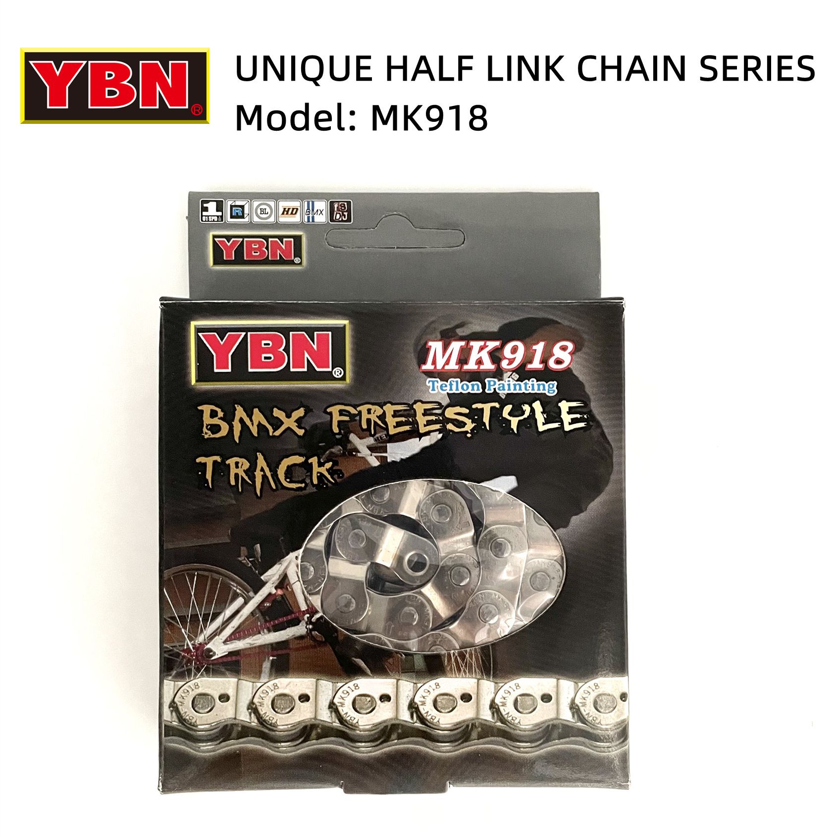 YBN Single-speed Half-Link Bicycle Chain MK918 102L Suitable for Single-speed Bicycles Like Fixed Gear Bikes Track Bikes