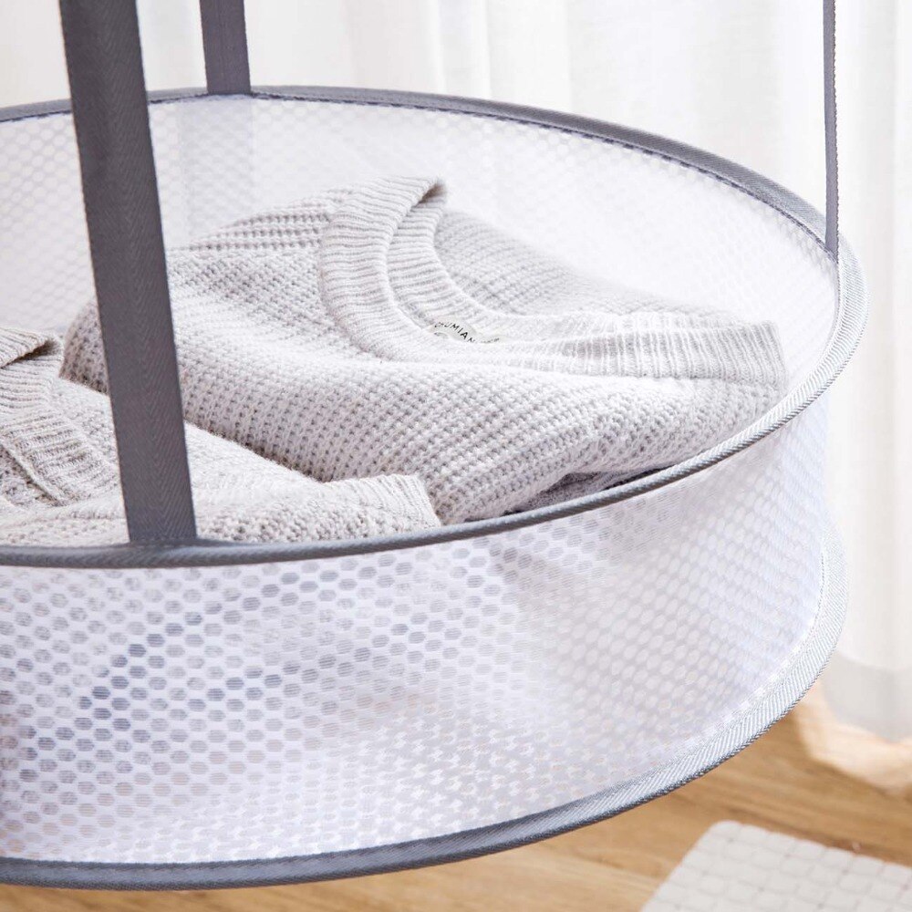 Windproof Clothes Dryer Drying Rack For Sweaters Hanging Laundry Basket Mesh Folding Nets Double Layer