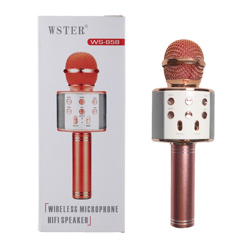 WS-858 Bluetooth Wireless Microphone Handheld Karaoke Mic USB Mini Home KTV For Music Playing Singing Speaker Player: Pink