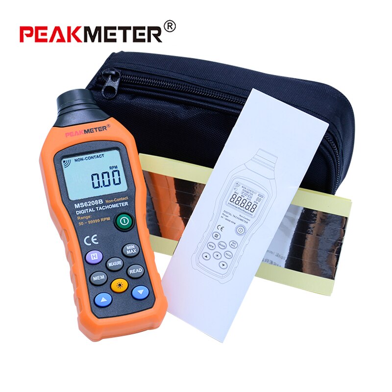 High pressional Non-Contact Digital Tachometer rpm Speed Meter with back light and automatic shutdown PEAKMETER MS6208B
