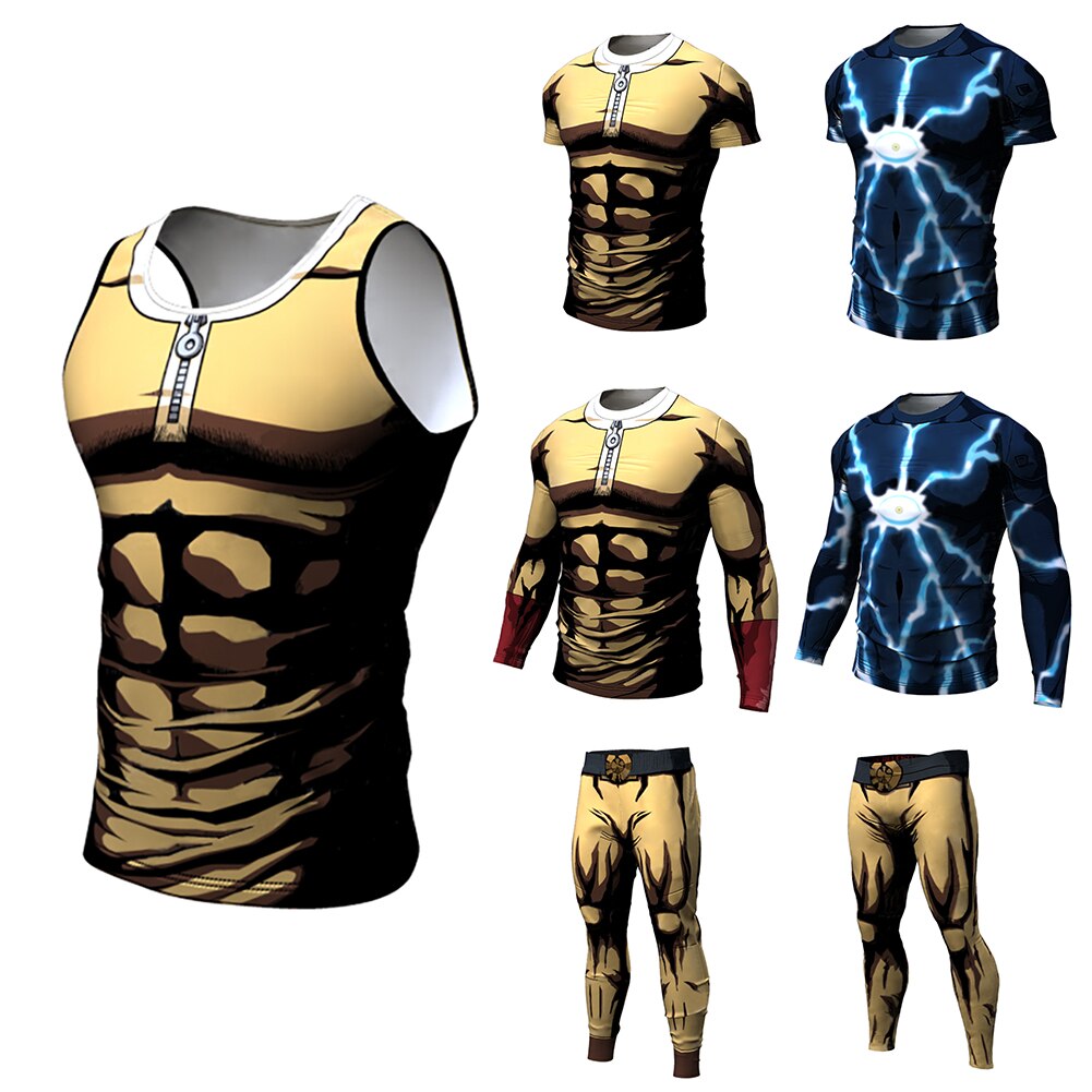 summer men's tights Anime 3d printing outdoors running fitness tshirt and pants breathable quick drying tops