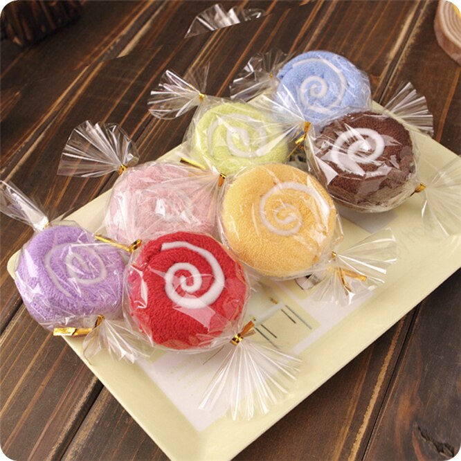100 stücke Kuchen Handtuch Bunte Süßigkeiten Kreative Party Handtücher Mikrofaser Stoff SchöNe Handtuch Mini Lutscher Handtuch hochzeit Dekor