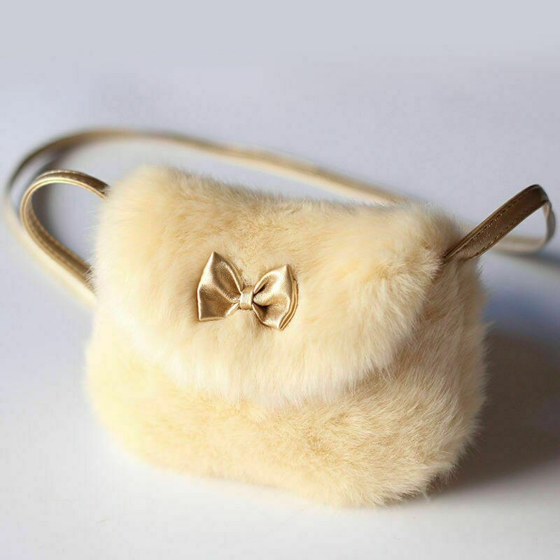 Soft Faux Fur Kids Handbag Cute Baby Girls Mini Bowknot Crossbody Bags small Shoulder Bag Purse Wallet white Pink Bag
