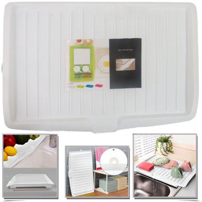 Dish Drainer Kitchen Rack Plastic Dish Drainer Worktop Dish Drainer Drip Tray Large Kitchen Sink Drying Rack Holder: White