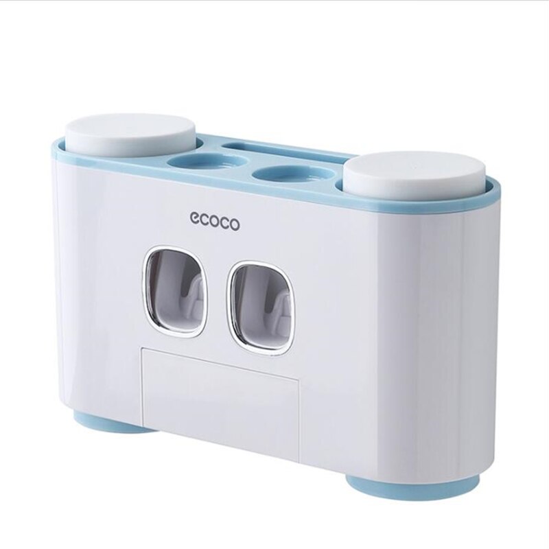 Automatic Wall Mount Toothbrush Holder Toothpaste Squeezer Dispenser Bathroom Accessories Set Toothbrush Holder Cup Storage Rack: Blue