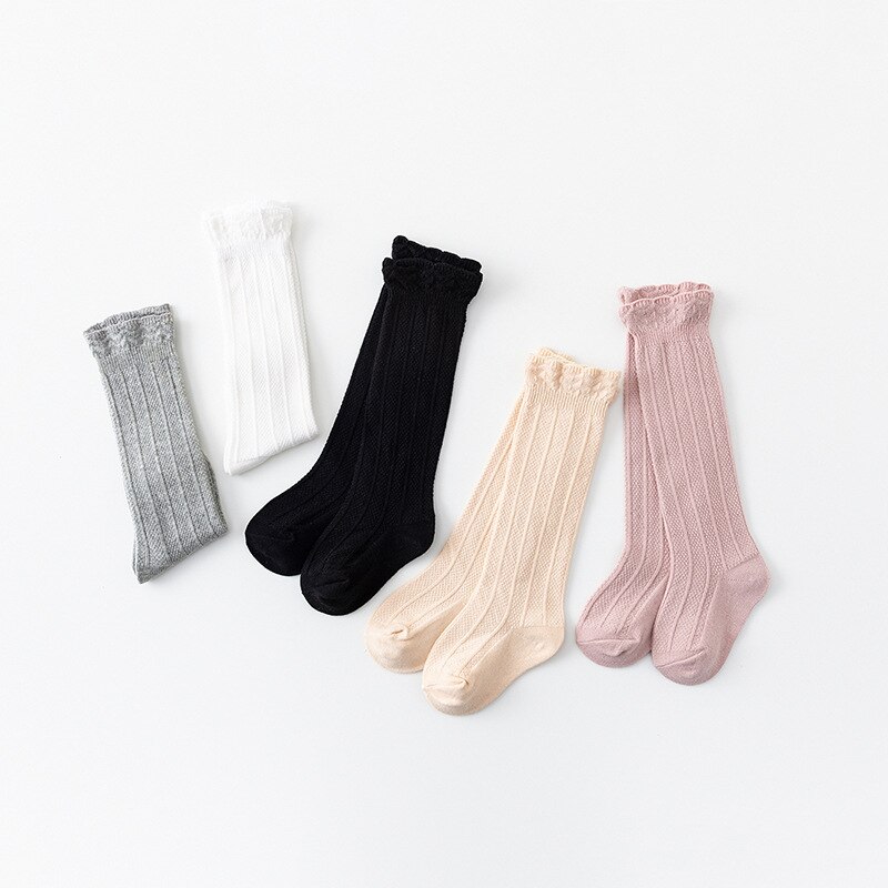 Chaussettes d'été en coton, tricotées, longues, chaussettes hautes, en dentelle, pour enfants et filles,