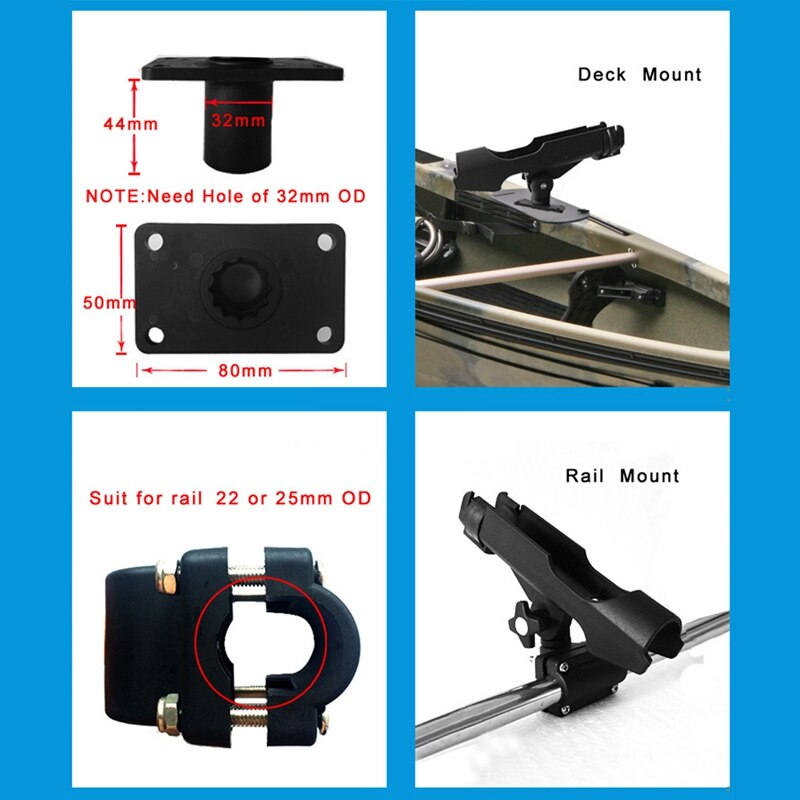 Kayak Canoe Boat Fishing Rod Rack Holder Rest Adjustable Removable 360 Degree Bracket Holder Boat Accessories