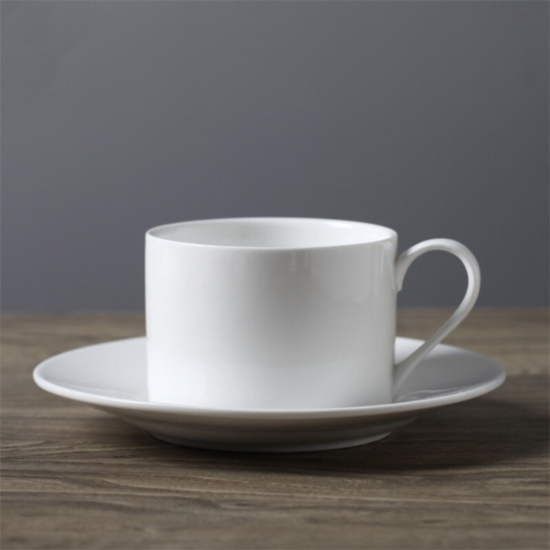 European Ceramic Minimalist Coffee Cup with Saucer Set White Porcelain Afternoon Teacup Latte Cappuccino Mug Drinkware: F