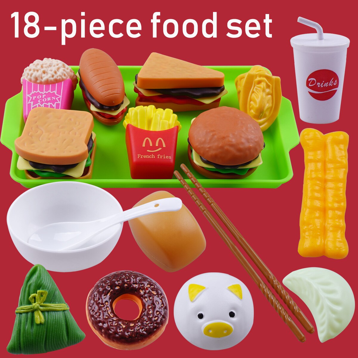 Kid's Kitchen Set Girls Toys Fast Food Pretend Play Cooking Games Miniature Foods Toy Dishes Products For Children: 18pcs