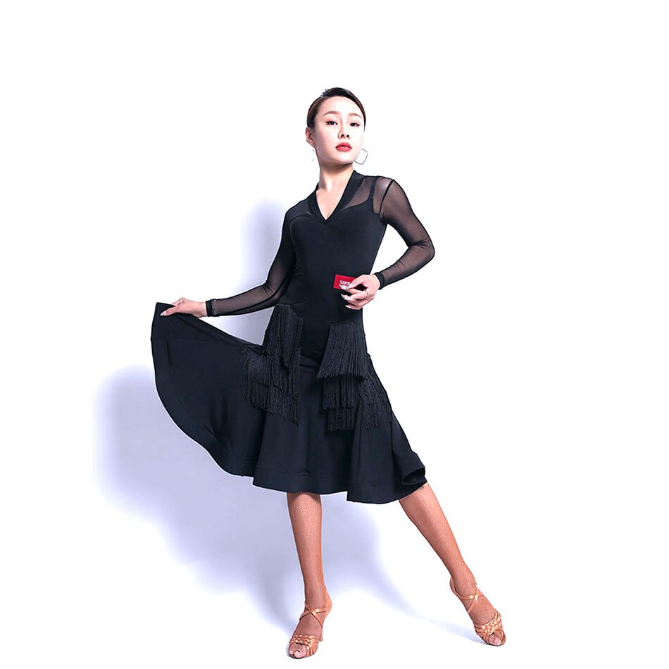 Latein tanzen Kleid Frauen sehen-throught Patchwork Kleid für Ballsaal Samba Tango chacha Tanzen Performamnce L9584