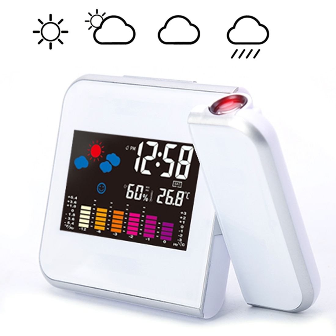 Digital Projection Alarm Clock Weather Station with Temperature Thermometer Humidity Hygrometer/Bedside Wake Up Projector Clock