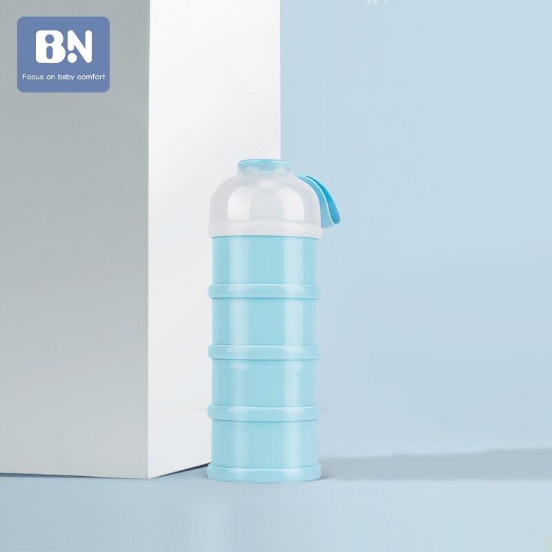 Bærbar mælkepulverformel dispenser madbeholder opbevaringsboks til babybørn toddler fire gitter baby madopbevaringsboks: Blå