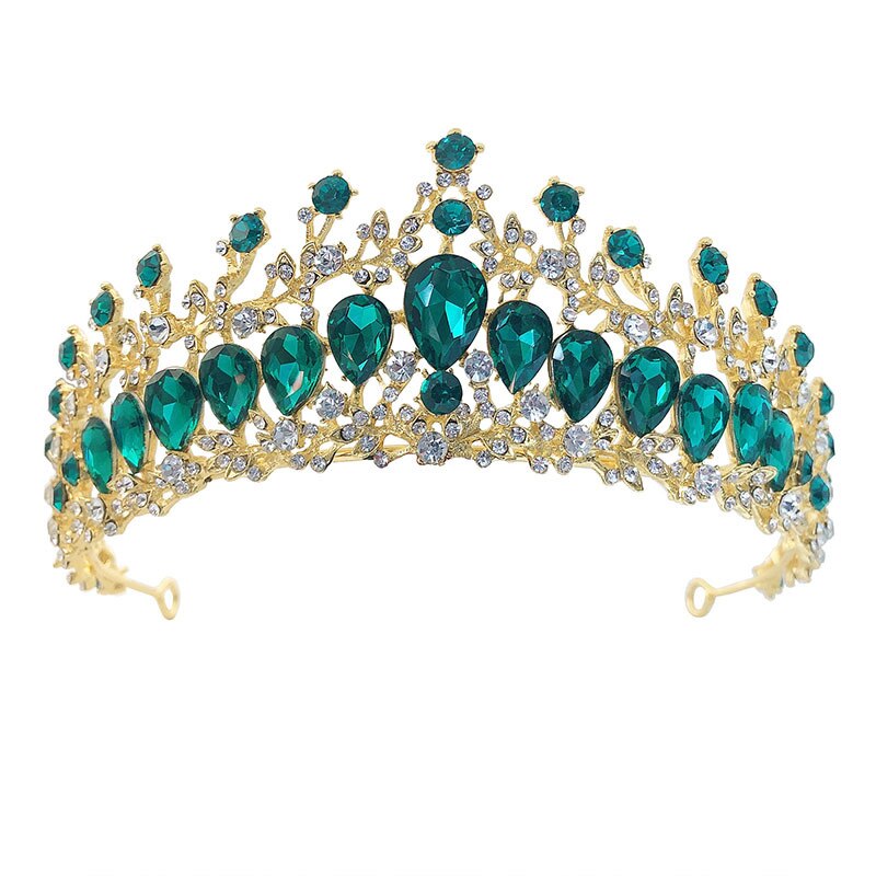 Conjunto de joyas para novia, Set de joyas de cristal, Tiara, corona, pendientes, Gargantilla, collar, boda, Dubái, oro, rojo, azul, verde, Barroco: 1Pcs Green Crown