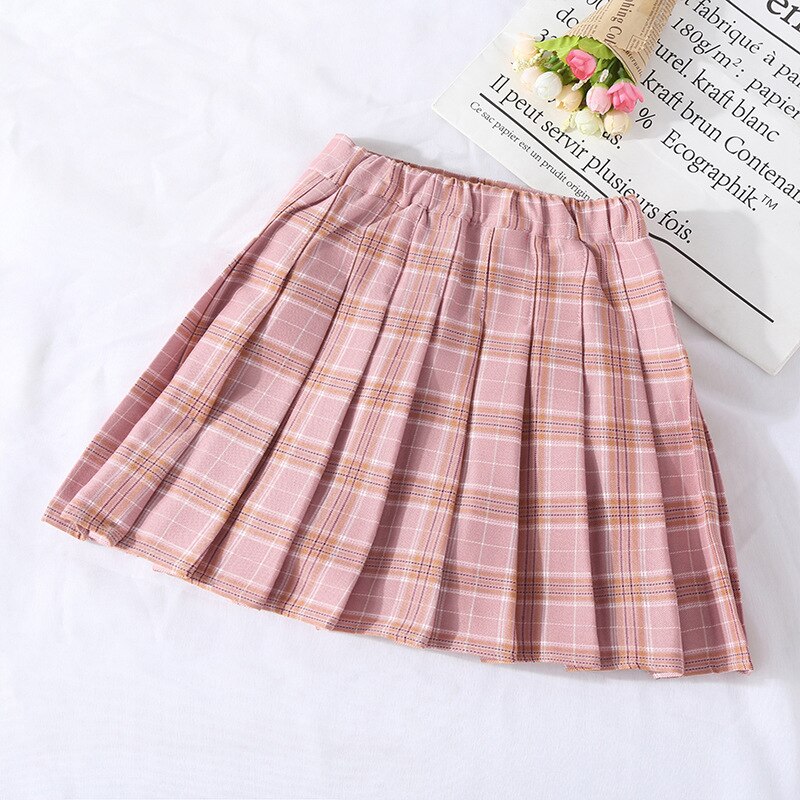 Toddler Girl Skirt Summer Girls Pleated Skirt Casual Kids Girl High Waist Plaid Skirts For School Uniform Students Clothing: pink
