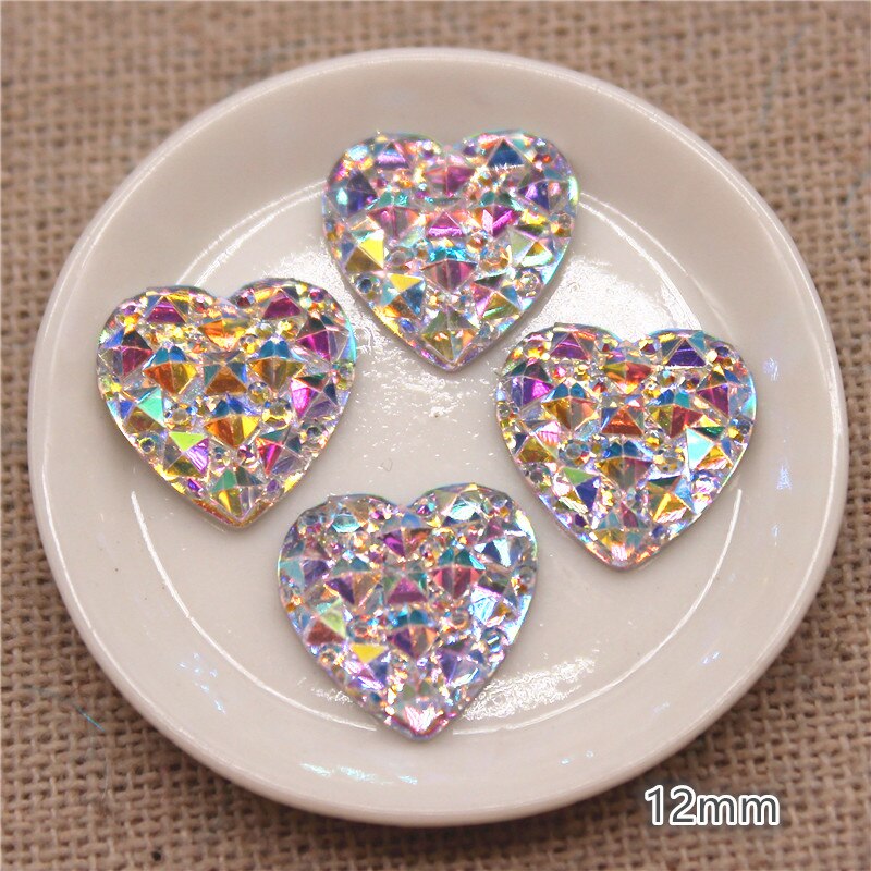10mm-30mm corazón de resina cristal ostentoso AB diamantes de imitación cabujón plano piedra DIY decoración del hogar manualidades accesorios para álbum de recortes: Plata antigua