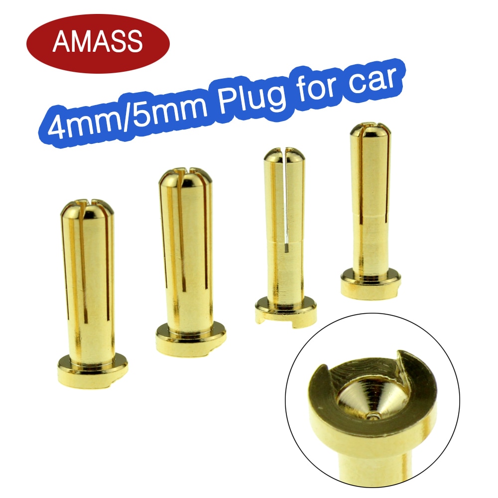AMASS 4mm 5mm Banana Plugs Male Authentic Alotted aft Beveled Stable Current 40A 7U Gold Plating For RC Car