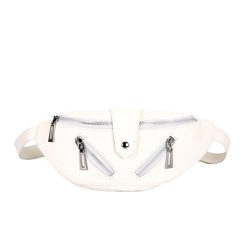 Women Men Waist Bag Fanny Pack Shoulder Chest Bum Purse Travel Zipper Tote Multifunction Sport Waist Pack: White