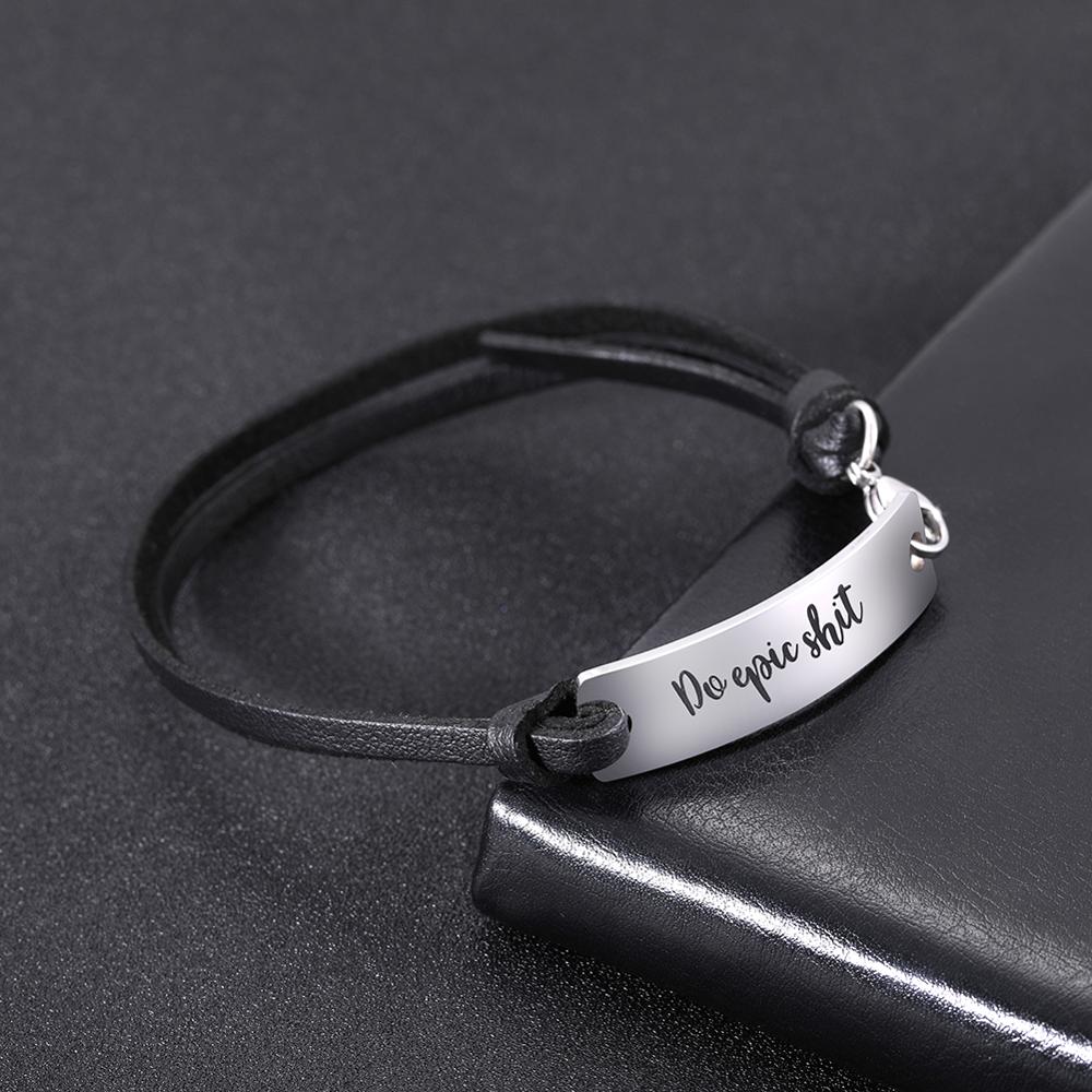 Skyrim-pulsera clásica de cuero Mantra para hombre, brazalete de acero inoxidable con palabras, , te quiero a la luna y la espalda