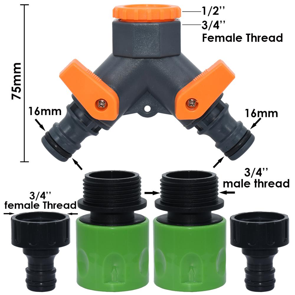 KESLA Garden Sprinkler Hose Connector Y Splitter 2-Way Valve Adapter Quick Connector 3/4''&16mm&4/7mm Quick Connector Fittings: Dark Grey
