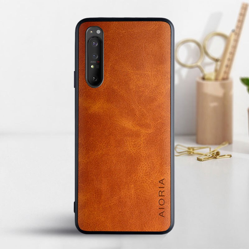 Pokrowiec na Sony Xperia 1 III funda luksusowa skórzana w stylu klasyczny z miękką obudową robić sony xperia 1 iii pokrowiec coque capa biznes hoesje: pomarańczowy