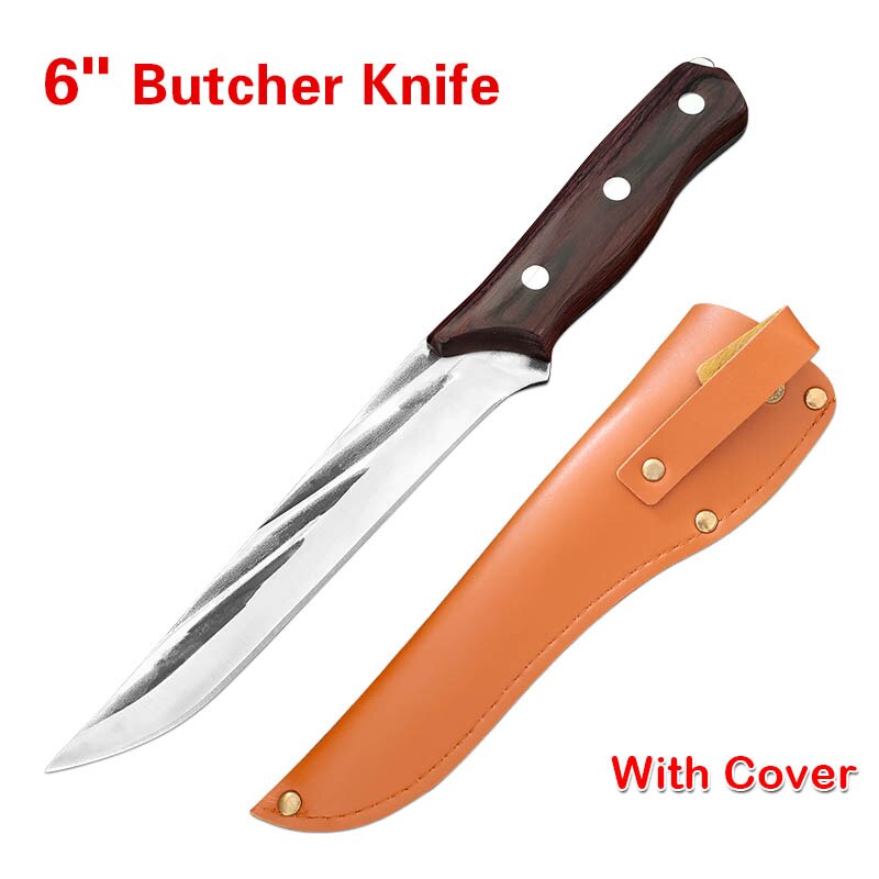 Handmade Forged Stainless Steel Kitchen Knife Boning Knife Cleaver Wood Handle Butcher Knife Fruit Vegetables Cutting Tool: C with cover