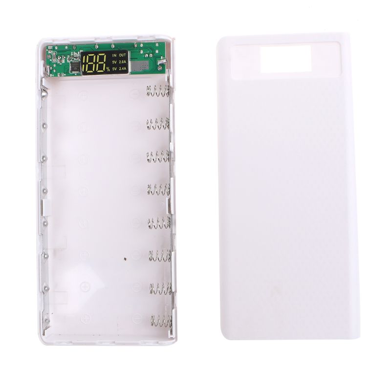 Dual USB LED Light 8x 18650 Battery DIY Power Bank Box Holder For Mobile Phone