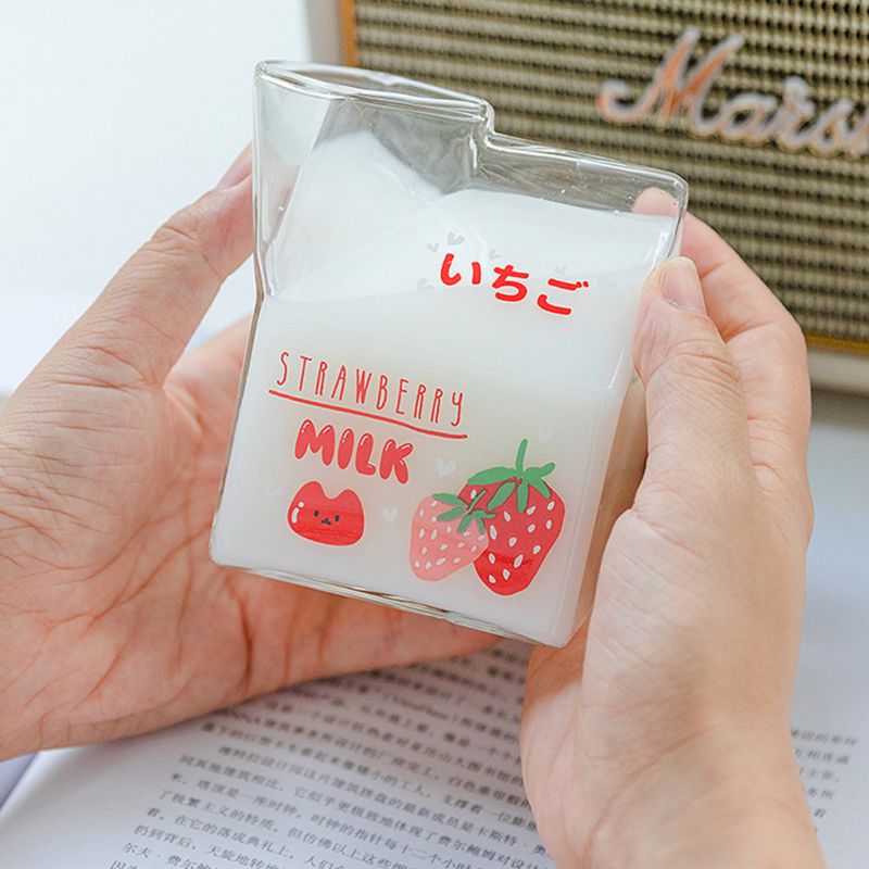 380ml Square Milk Glass Milk Box Glass Mug Transparent Milk Box Cup Square Bottom for Anti-slip Heat Resistant Kitchen Drinkware