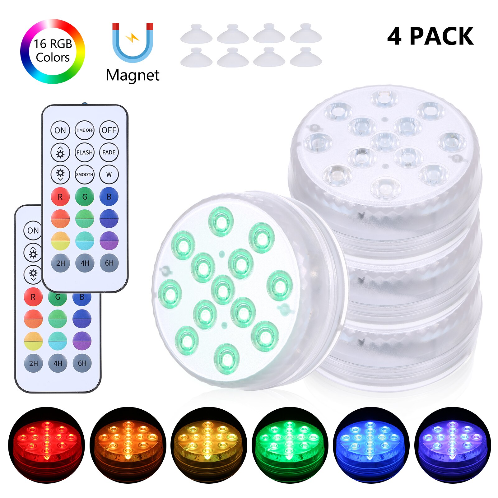 16 Colors Submersible Led Lights With Magnet and Suction Cup Pond Fountain Underwater LED Night Light for Vase Fishtank